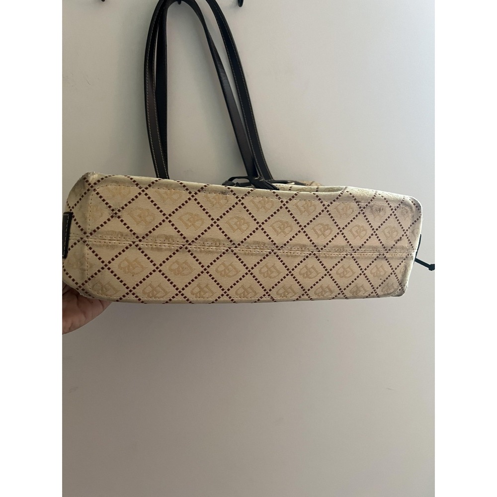 Dooney & Bourke Tote Bag Womens Medium Beige Logo Jacquard Leather Tassel - Picture 8 of 12